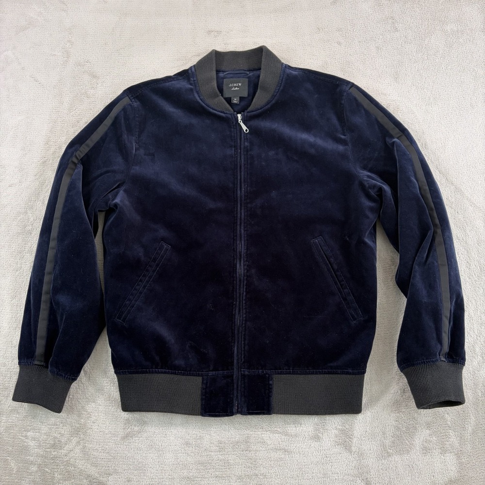 J. Crew Ludlow Velvet Bomber Jacket With Tuxedo Stripe in Blue Men Medium Lined